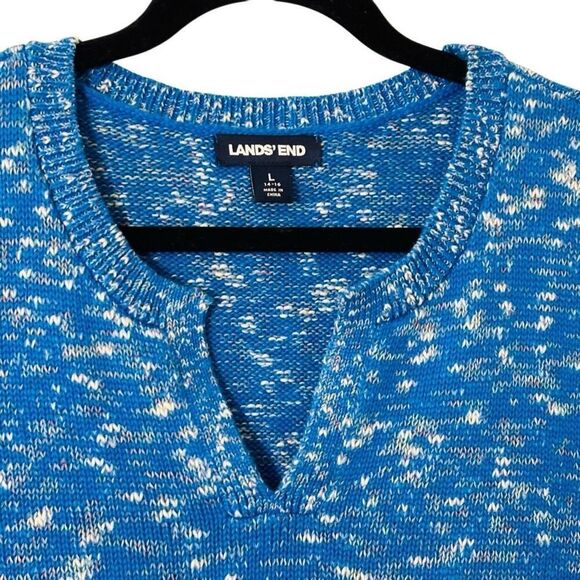 Lands End blue warm long tunic sweater notch neck cotton blend with stretch L - Picture 2 of 11